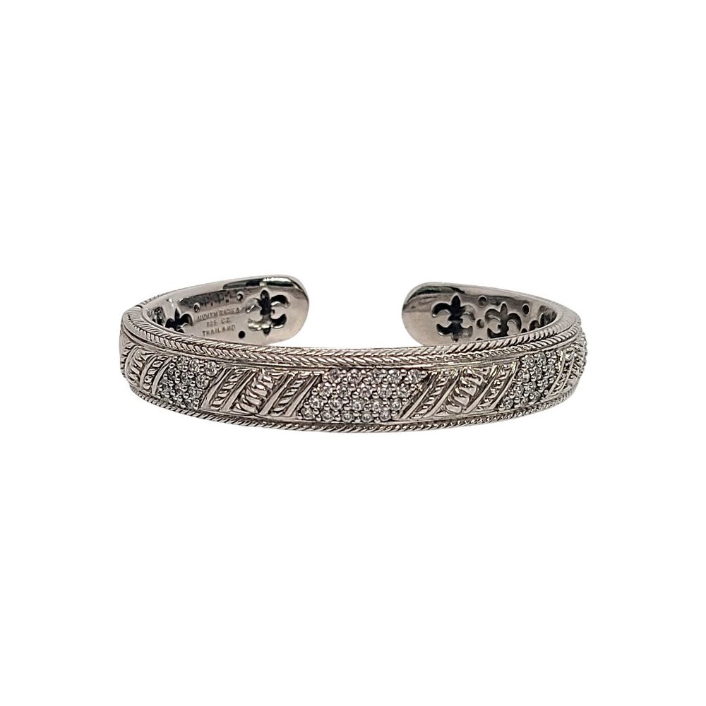 Judith Ripka Sterling Silver CZ Diamonique Hinged Cuff Bracelet #12156